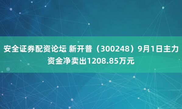 安全证券配资论坛 新开普（300248）9月1日主力资金净卖出1208.85万元