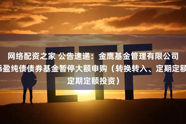 网络配资之家 公告速递：金鹰基金管理有限公司金鹰添盈纯债债券基金暂停大额申购（转换转入、定期定额投资）